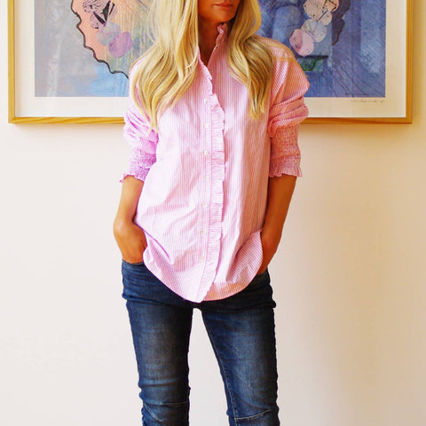 Poppy Pink & White Stripe Shirt