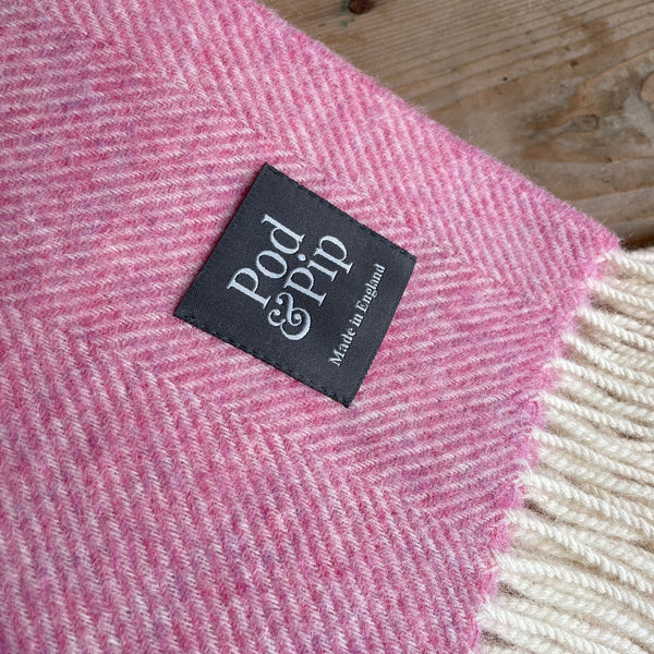 British Wool Herringbone Throw Pink