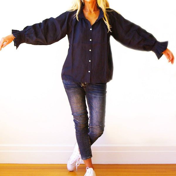 Sammi 100% Linen Navy Shirt